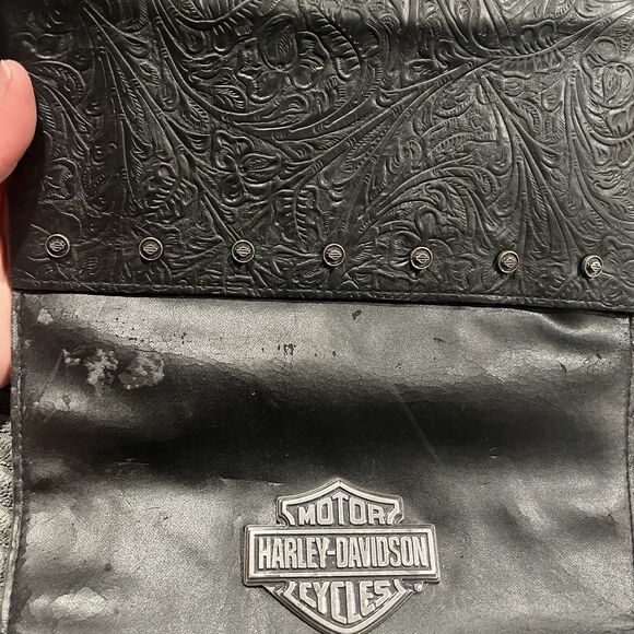 Harley Davidson Christmas Stocking Black Leather Silver Logo Tooled Cuff READ - Picture 4 of 13